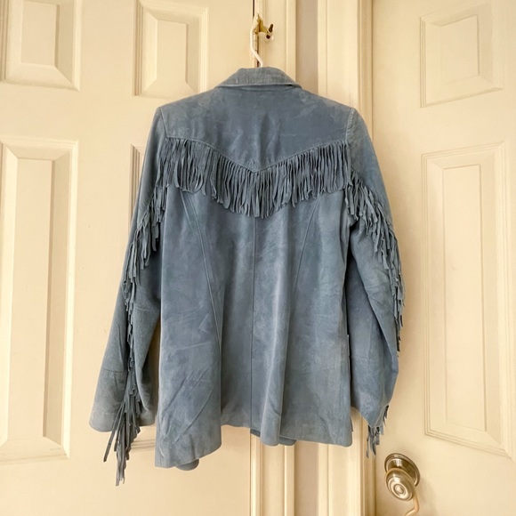 SOLD Baby Blue Suede Fringe Jacket - Picture 2 of 5